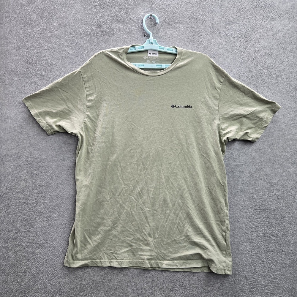 Columbia Men Shirt XL‎ Brown Graphic Mountain Sunset Logo Short Sleeve